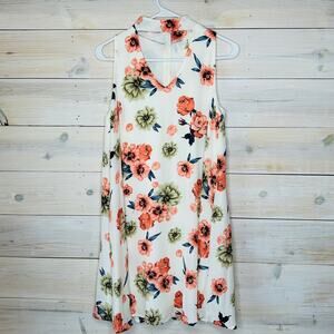 Ivory Summer Dress with Floral Print and Keyhole Neckline